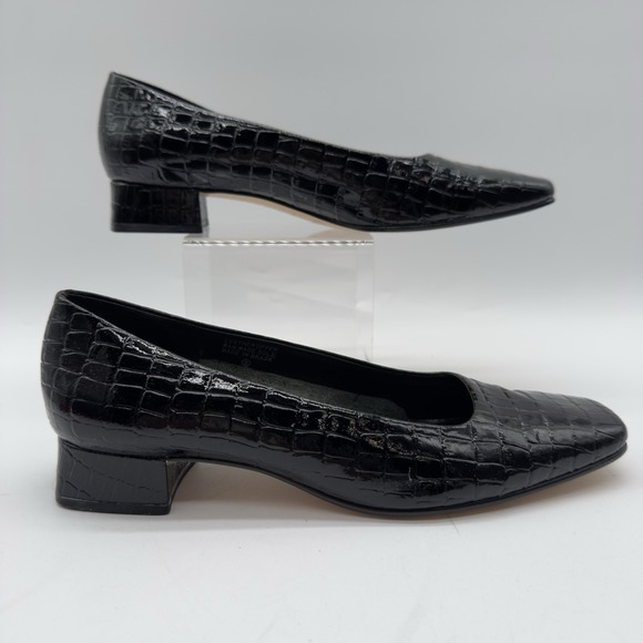 Etienne Aigner Shoes - Etienne Aigner Vintage Twiggy I Black Patent Croc. Leather Block Heel Size 6.5M